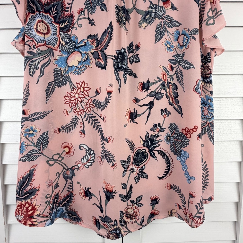 LOFT Blouse XXL Pink Floral Ruffle Sleeve Keyhole Neck NEW - Picture 10 of 15